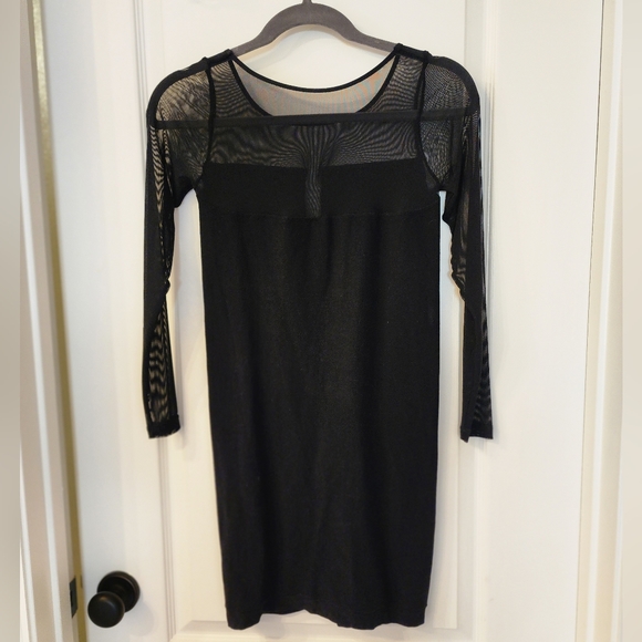 Bebe black party dress, sheer sleeves - Picture 2 of 3